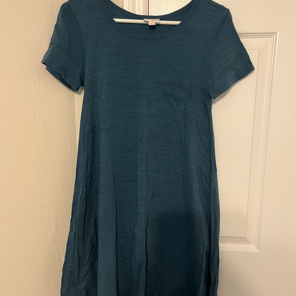 LuLaRoe Blue A-line Mini Dress with Short Sleeves and Crew Neck